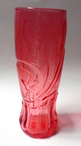 Coleccionable Vaso Coca Cola Vidrio Rojo Curvas Y Mariposa