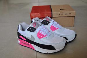 Kp3 Zapatos Nike Air Max 90 Blanco Negro Fucsia Niñas 