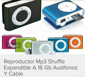Reproductor Mp3 Shuffle Expandible A 16 Gb Audifonos