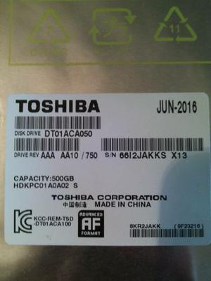 Disco Duro Toshiba 500 Gb Nuevo De Paquete Sata Destock