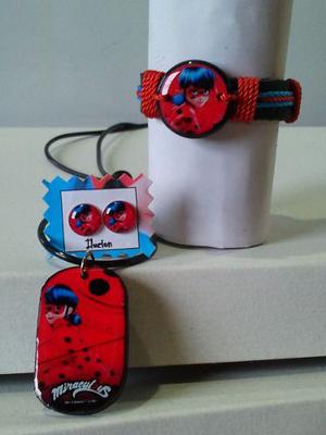 Juego De Collar Ladybug/prodigiosa, Zarcillos Y Pulsera