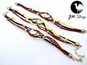 Pulsera Venezuela Tricolor Con Dije De Corazón