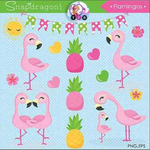 Kit Imprimible Pack Flamingos Imagenes Clipart Rosa Nena Png