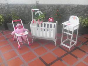 Cuna Coche Y Silla De Muñeca En Mdf