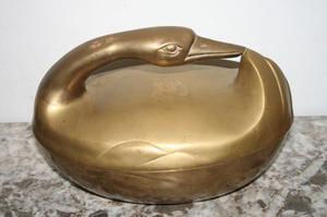 Excelente Escultura Pato Cisne Ganso De Bronce Antiguo Ave