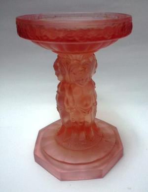 Decorativo Pedestal Vidrio Rosa Salmón Depression Glass