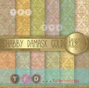Kit Papel Digital Shabby Vintage Damasc Dorados Scrapbook