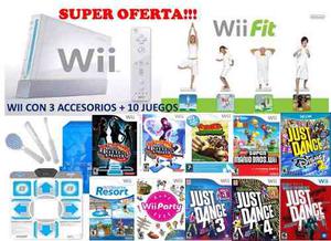 Nintendo Wii Con Wiifit Alfombra Sport Packs 10 Juegos