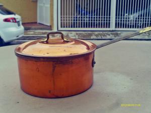 Olla Antigua De Cobre Con Tapa Asa De Bronce Buen Estado