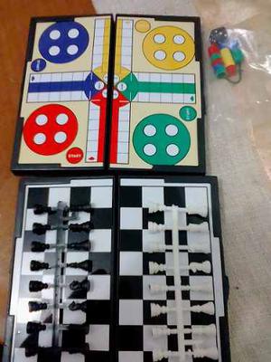 Juego De Ajedrez Y Ludo Magnético De Bolsillo