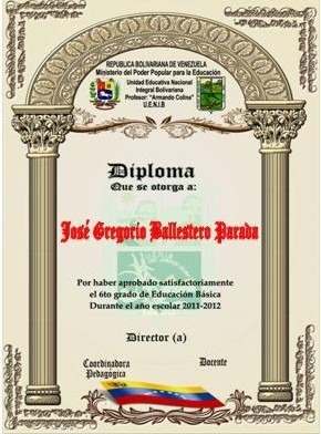 Diplomas, Bachiller 6to Grado Kinder Tmedallas, Placas,