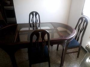 Mesa Comedor De Madera Y Vidrio De 6 Sillas