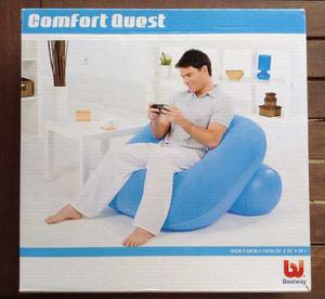 Puff Inflable Comfort Quest Gamuza Azul 84x84x74cm