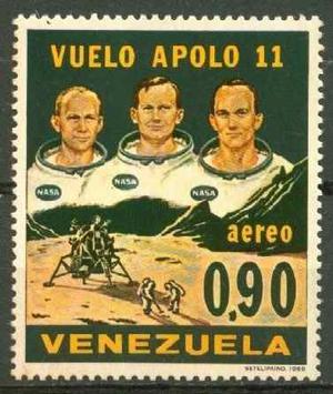 Estampilla Y Hojita De Recuerdo Mision Apolo 11 Venezuela