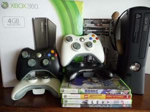 Xbox 360 Slim 4gb Lte 3+4 Controles+headset+juegos
