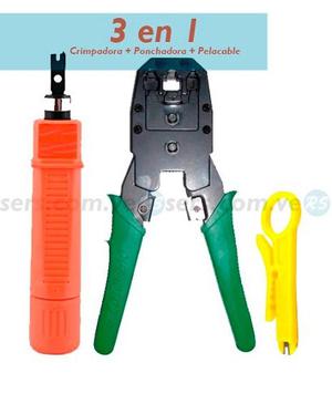 Combo Crimpeadora Ponchadora Pela Cable Kit Redes Rj45
