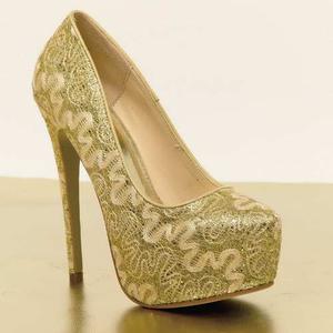 Zapatos Dorados Con Plataforma (blanco Y Dorado Para Novias)