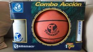 Combo Pelota Basket, Inflador Y Termo Marca Tamanaco