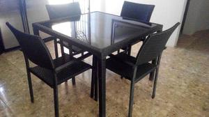 Exclusivo Juego De Comedor Rattan Sintético Importado