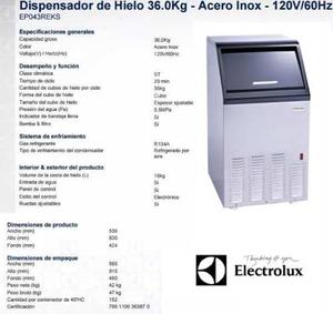 Fabricador De Hielo 36kg Electrolux Acero Inox Nuevo