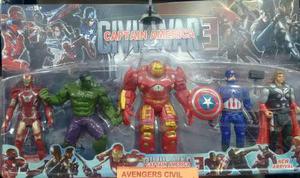 Set De Figuras Muñecos Avengers X5 Capitán América, Hulk,