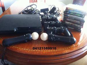 Ps3 Slim 160 Gb Con Su Caja, 2 Kit Play Move,13 Juegos