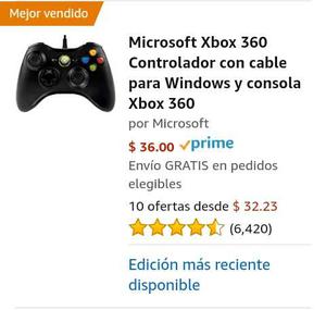 Control Xbox 360 Y Pc Alambrico, Microsoft Original
