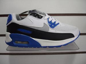 Kp3 Zapatos Nike Air Max 90 Blanco / Azul Del 35 Al 40