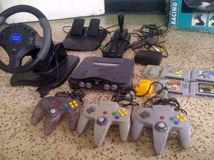 Nintendo 64 Volante Y Pedales, 3 Controles, 4 Juegos