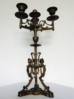 Escultura Candelabro Antiguo De Bronce De 3 Velas Leer Descr