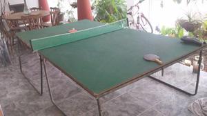 Mesa De Ping-pong Con Malla, Raqueta Y Bolso Para La Raqueta