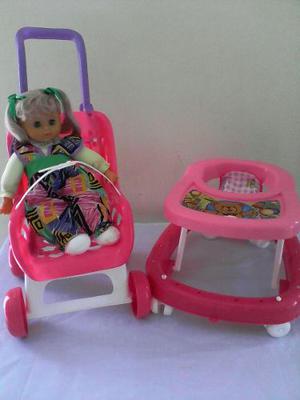 Combo Andadera +coche+muñecas