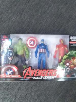 Set X3 Avengers Muñecos Aironman Capitan America Hulk
