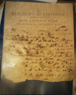 Manuscrito Antiguo Jose Antonio Paez, Colección
