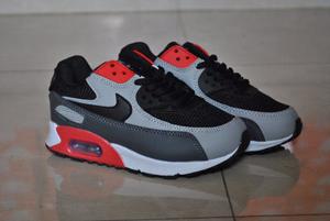 Kp3 Zapatos Nike Air Max 90 Gris Rojo P Niños Y Niñas