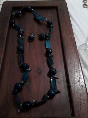 Bisutería, Hermoso Collar Con Zarcillos Exótico Azul