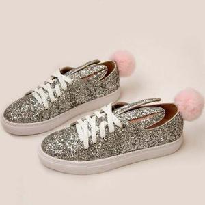 Zapatos Niña Escarchados Pompom Conejitos Talla 30 Dorados