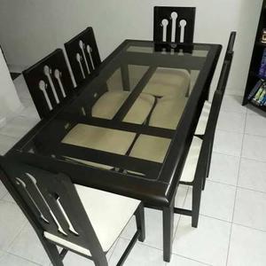 Juego De Comedor En Madera Y Vidrio