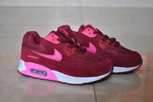 Kp3 Zapatos Nike Air Max 90 Vino Tinto Para Niñas 25 Al 35