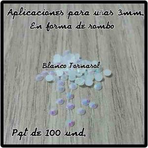 Apliques Para Uñas En Forma De Rombo 3 Mm, Pqt De 100 Und,