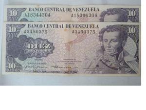 Billetes De 10 Bolivares De . Seriales A-7 Y A-8.