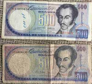 Dos Billetes De Quinientos Bolívares  Y  Serie V