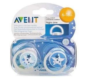 Set De 2 Chupones Avent 6-18 Meses Nocturno Brilla Oscuridad