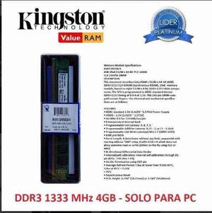 Memoria Ram Kingston 4 Gb  Mhz Ddr3 Desktop Bs.