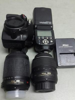 Camara Nikon D3200 Lente 18/55 Lente 55/200 Flash