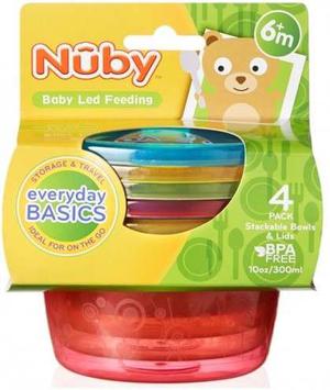 Nuby 4 Recipiente Bowls De Comidas Con Tapa 300ml