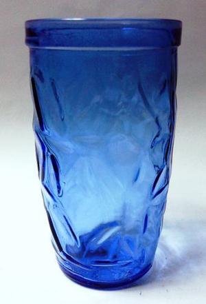 Bonito Vaso Vintage Vidrio Prensado Azul Formas Relieve