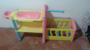 Cuna, Bañera, Silla De Comer Y Estantes Para Jugar Niñas