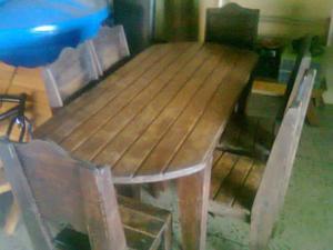 Juego De Comedor De 6 Puestos En Madera De Pino