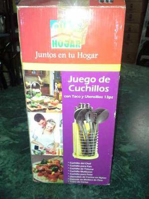 Juego De Cuchillos Con Taco Y Utensilios Marca Alfa Hogar